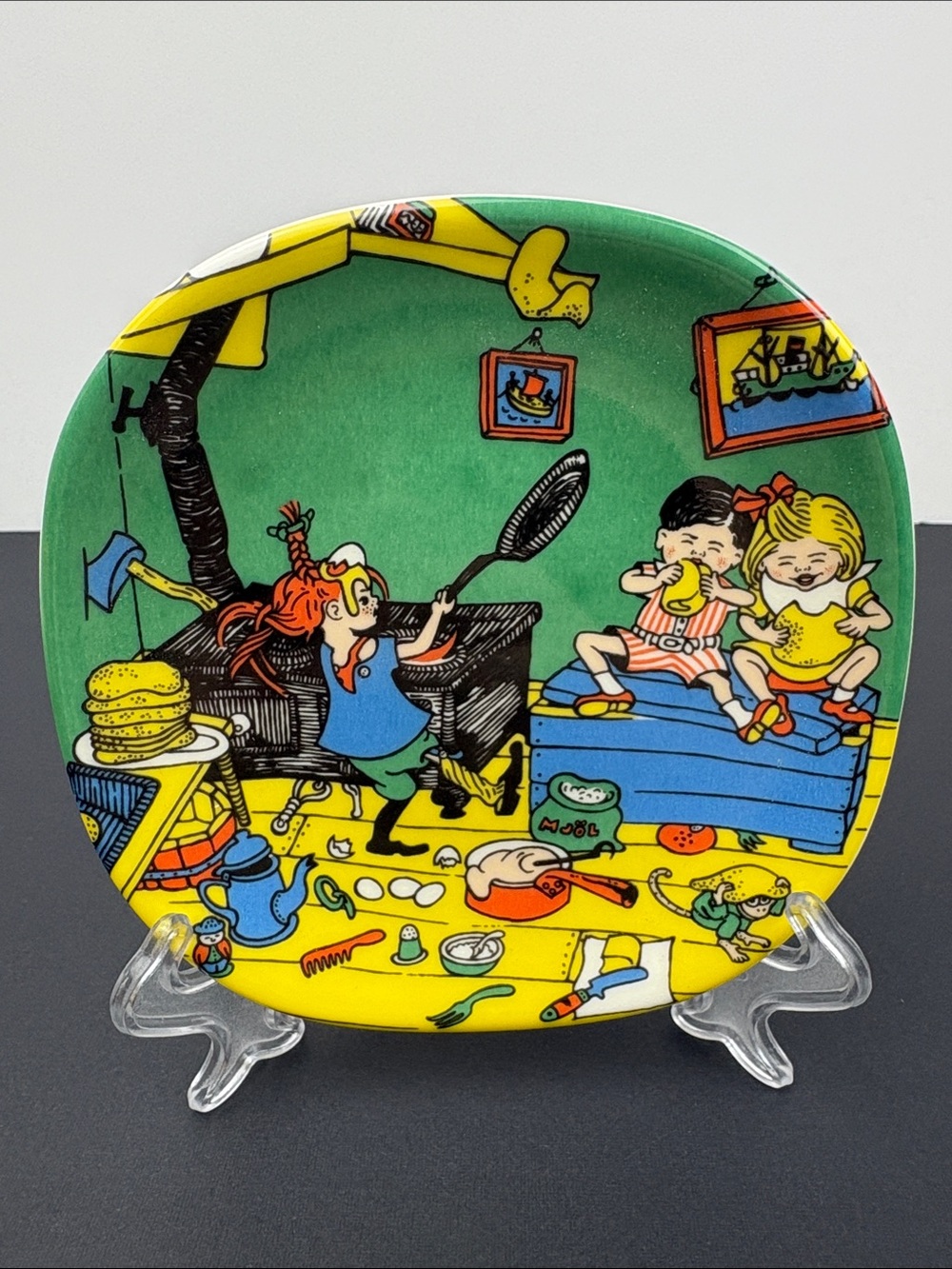Rorstrand Sweden Pippi Longstocking Wall Plate Making Frying Pancakes - Picture 2 of 8